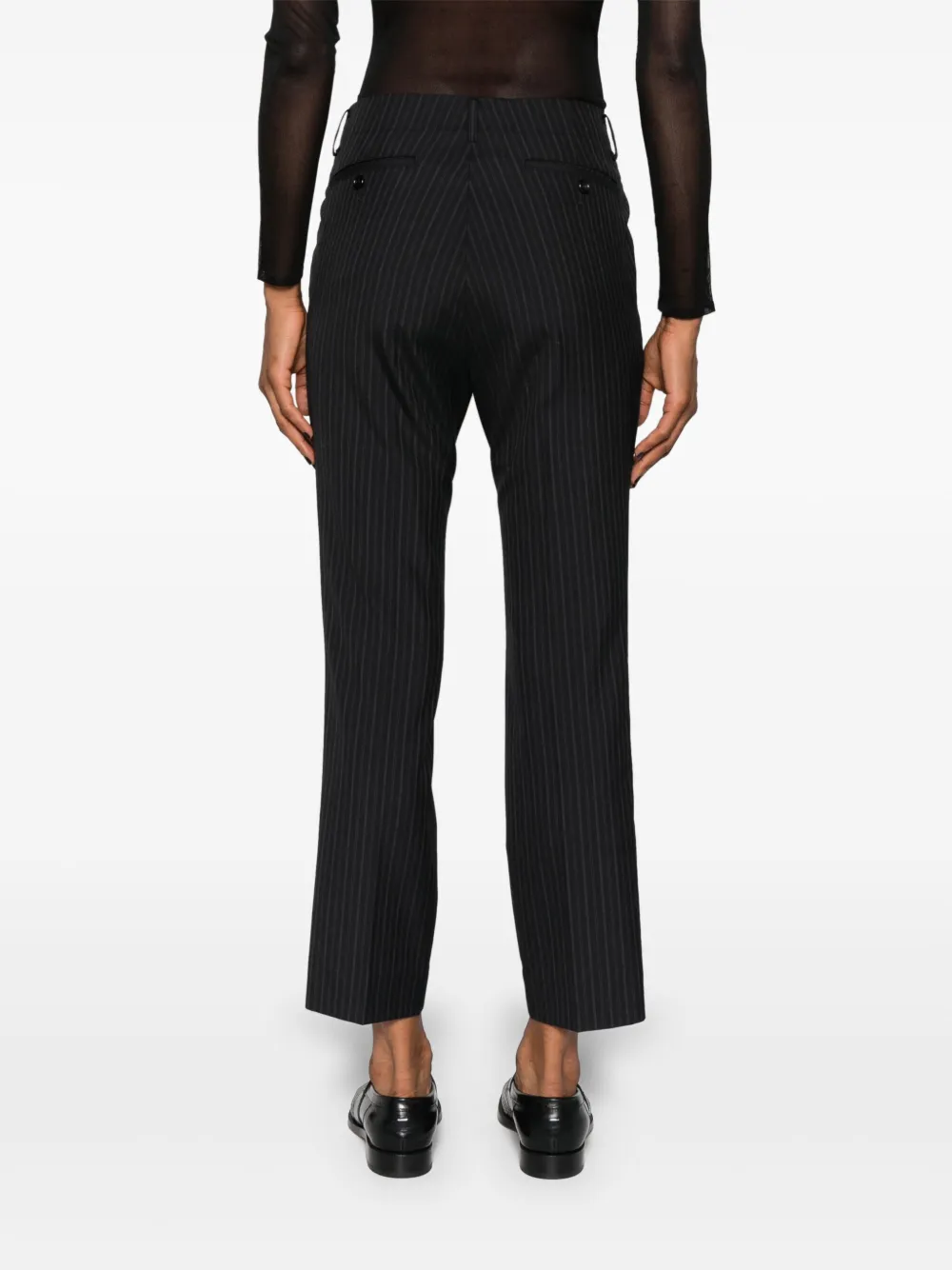 Shop Junya Watanabe Pinstripe Slim-cut Tailored Trousers In Black