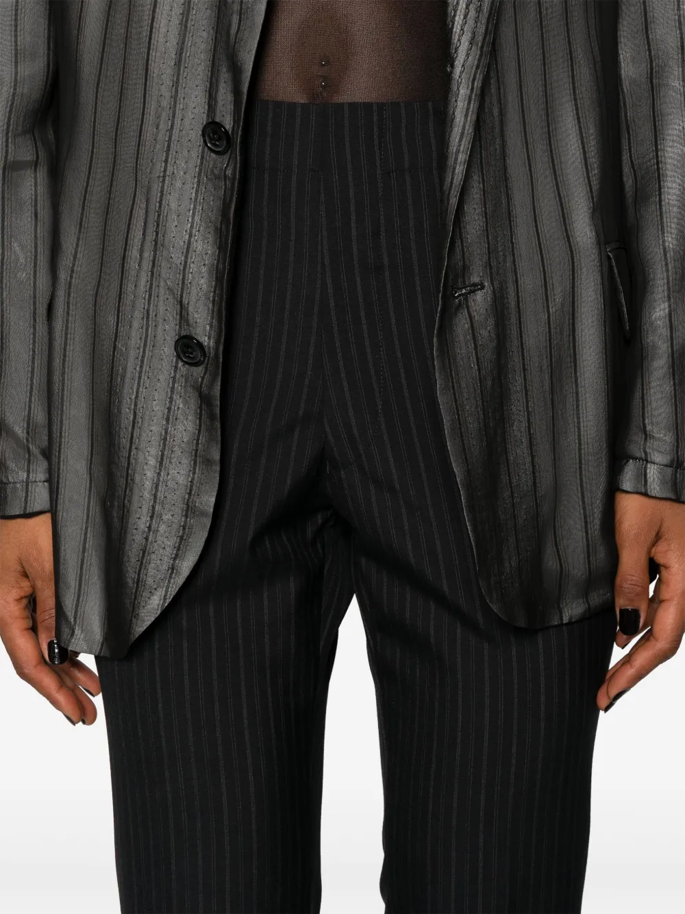 Shop Junya Watanabe Pinstripe Slim-cut Tailored Trousers In Black