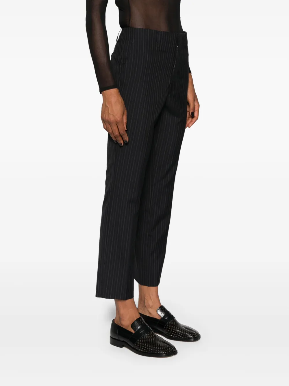 Shop Junya Watanabe Pinstripe Slim-cut Tailored Trousers In Black