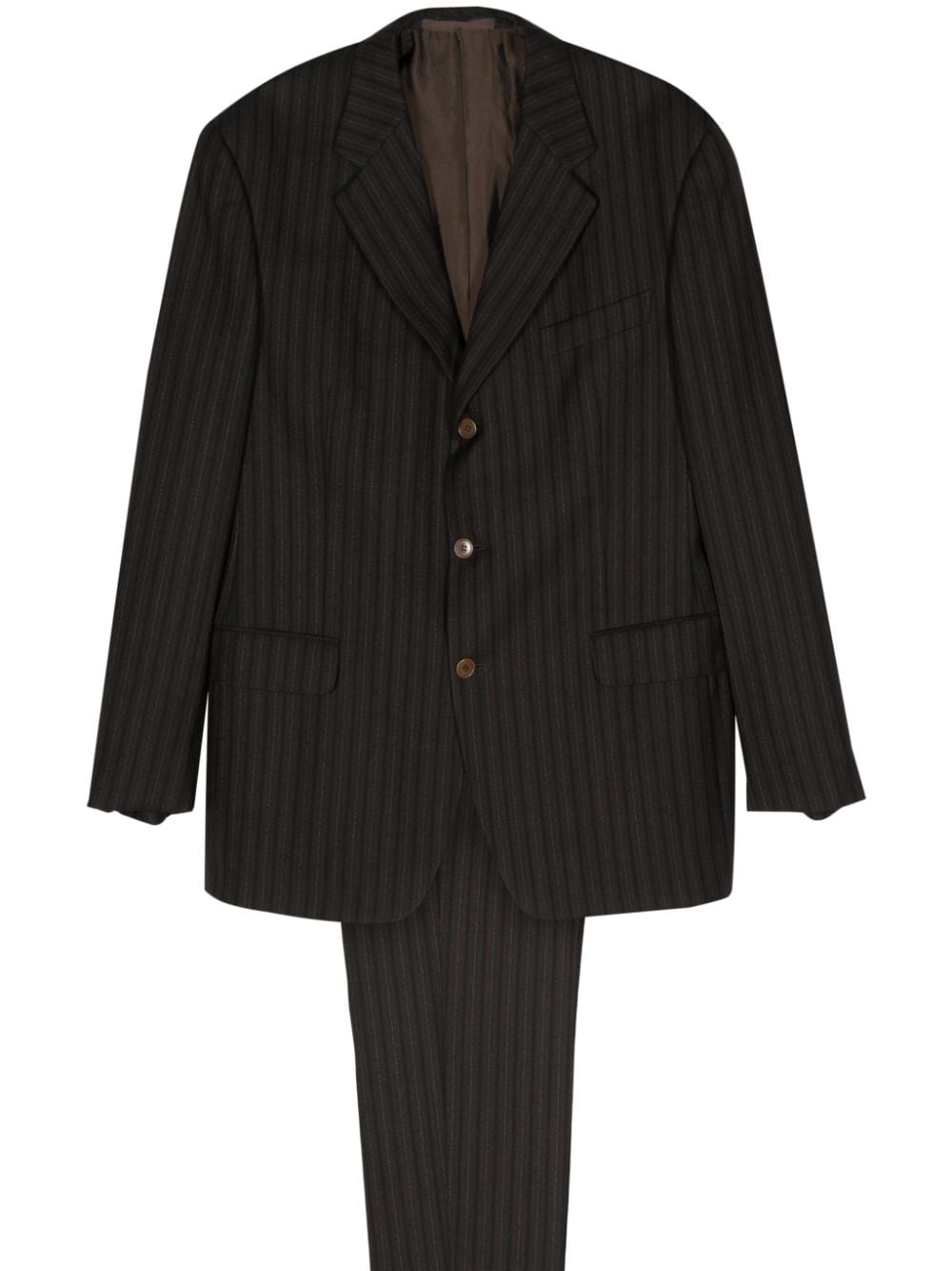 Pre-owned Romeo Gigli 1990s Striped Single-breasted Wool Suit In Brown