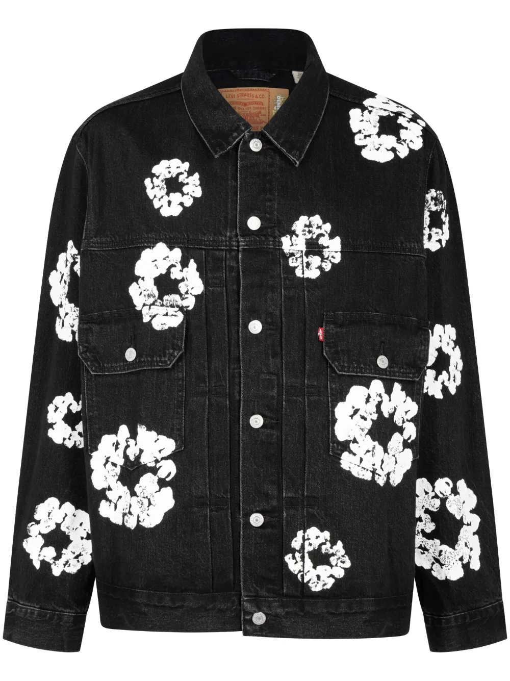 Denim Tears X Levi's Wreath-print Denim Jacket In Black