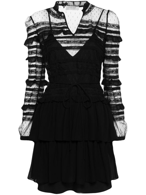 Black ruffle best sale mesh dress