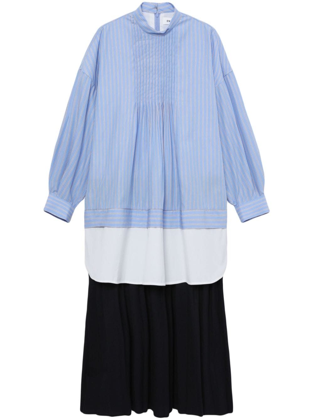 pinstripe-print layered cotton dress