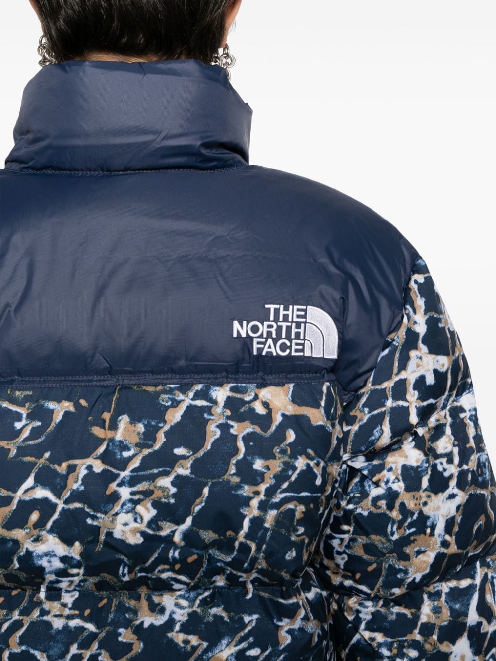Shop The North Face Abstract-print Quilted Jacket In Blue