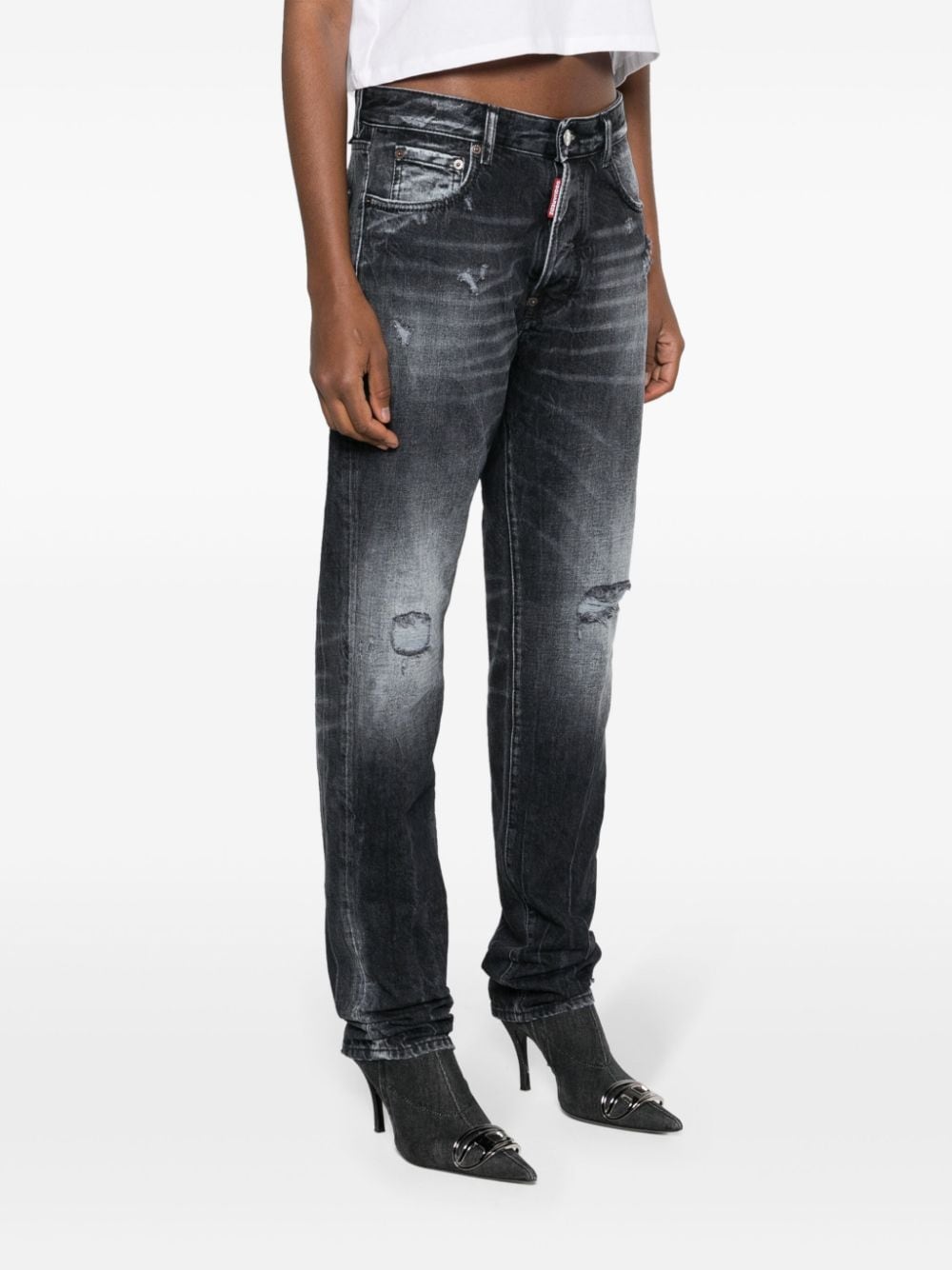 Shop Dsquared2 642 Distressed Straight-leg Jeans In Black
