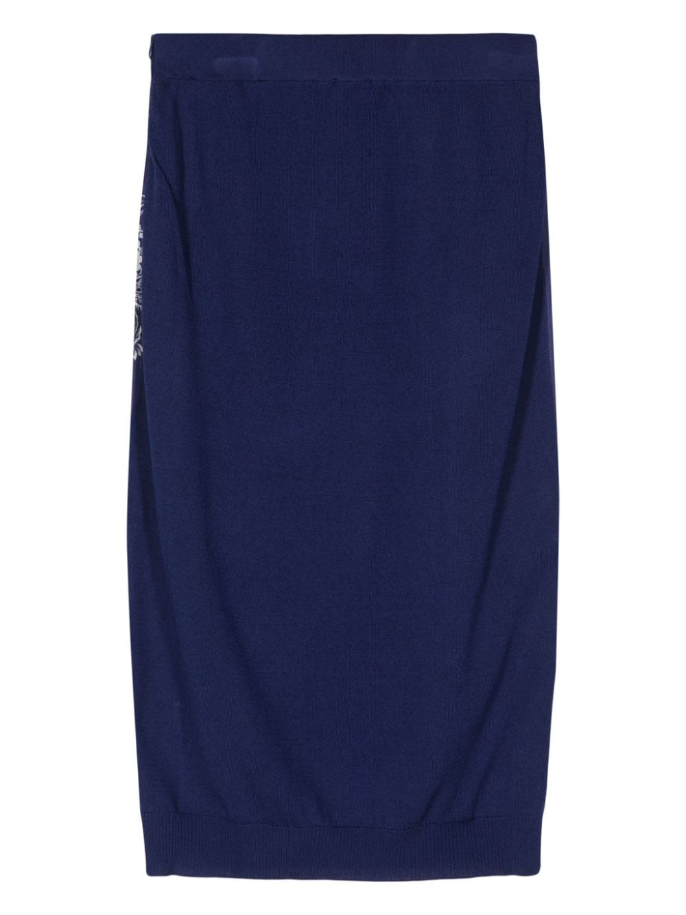 Shop Etro Floral-print Knitted Midi Skirt In Blue