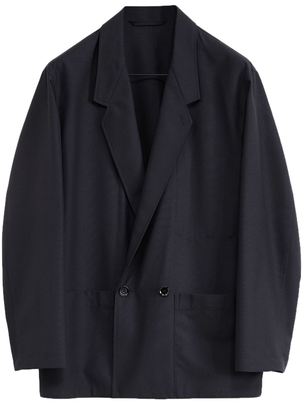 Lemaire Double Breast Wool Blend Jacket In Navy