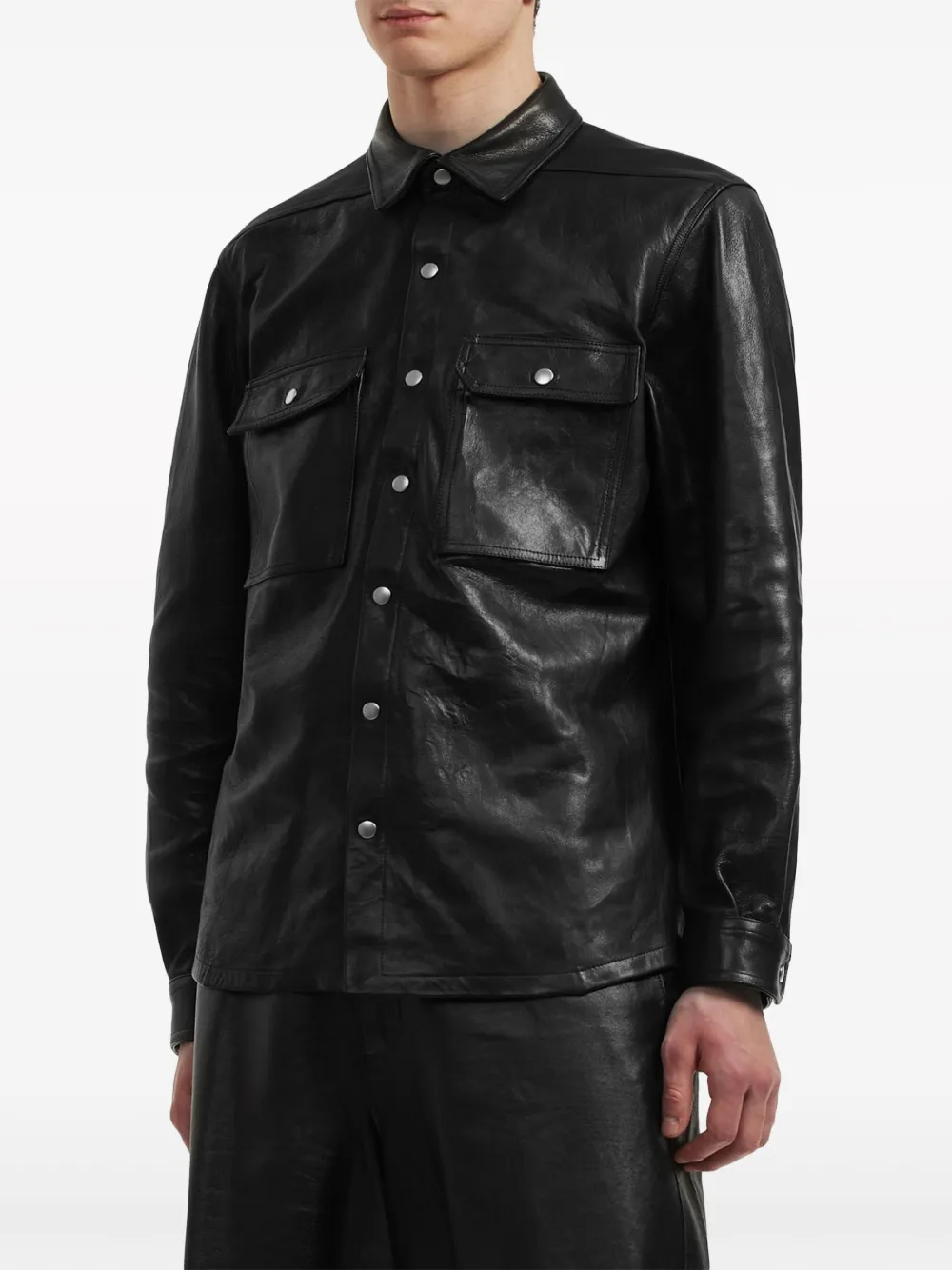 Shop Rick Owens Flap-pocket Leather Jacket In Black