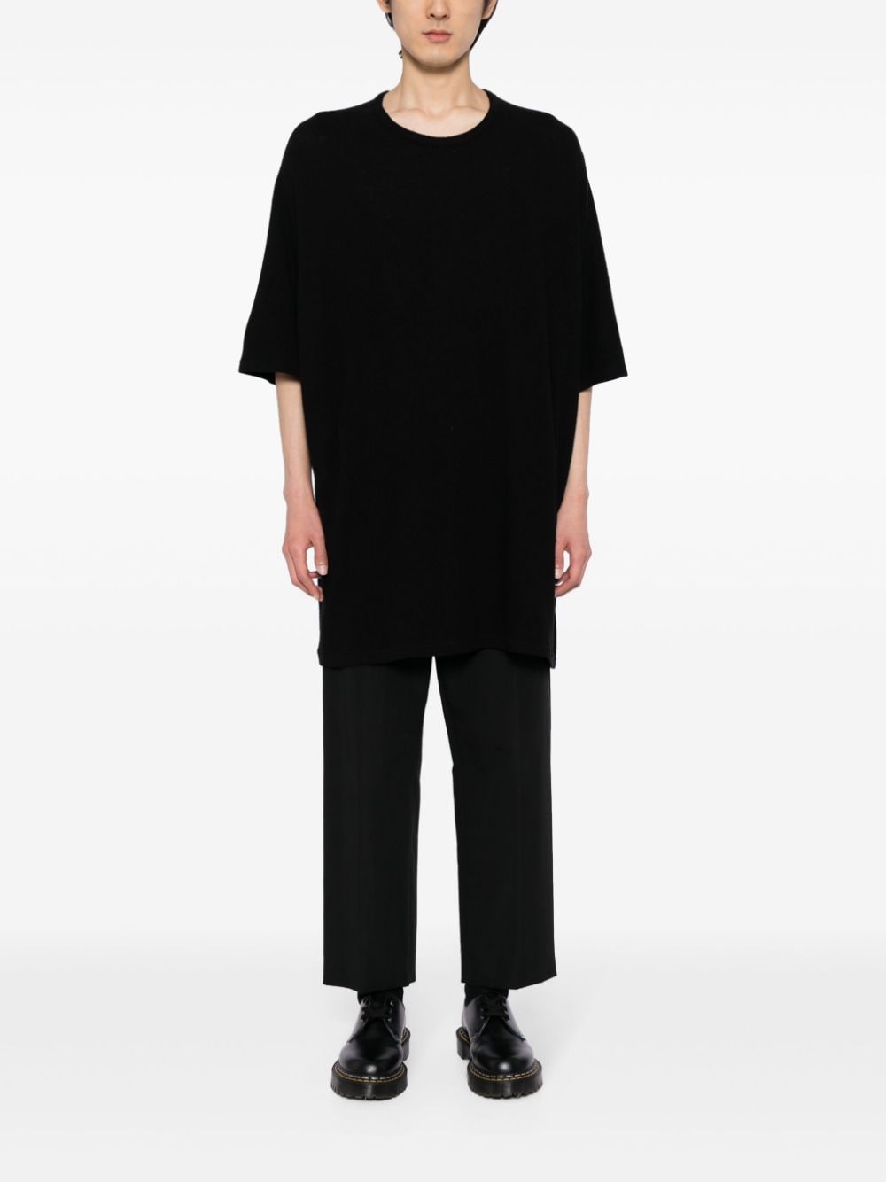 Shop Yohji Yamamoto Crew-neck Flax-blend T-shirt In Black