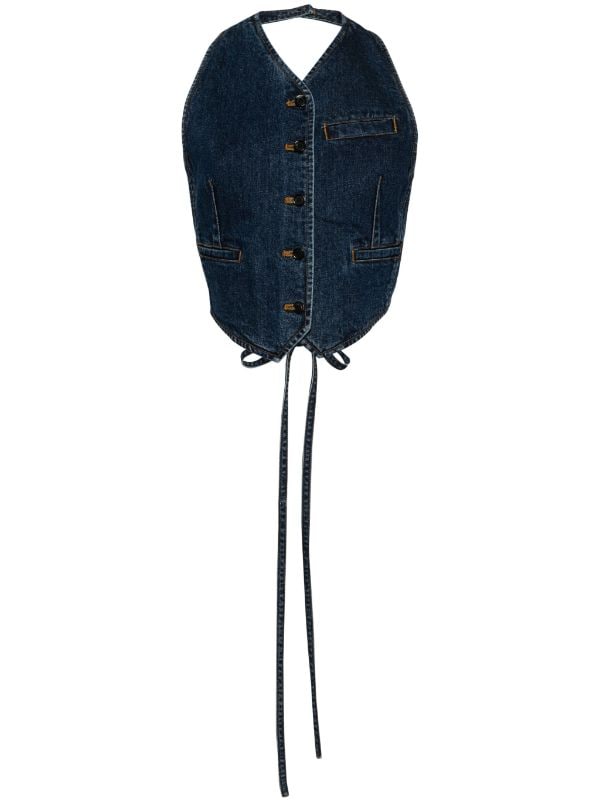 pushBUTTON Halterneck Denim Top - Farfetch