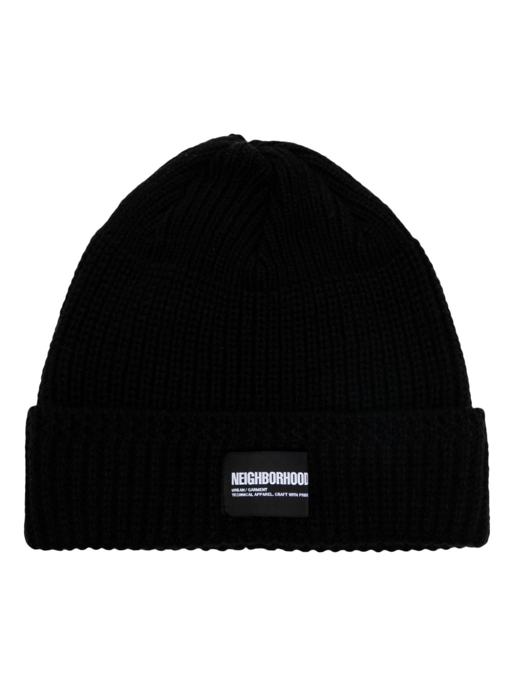 Shop Neighborhood Logo-patch Ribbed-knit Beanie In Black