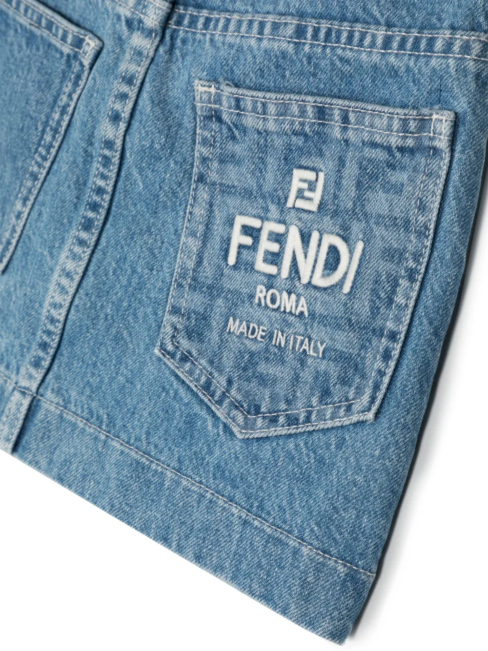Fendi Kids Mini-spijkerrok met geborduurd logo Blauw