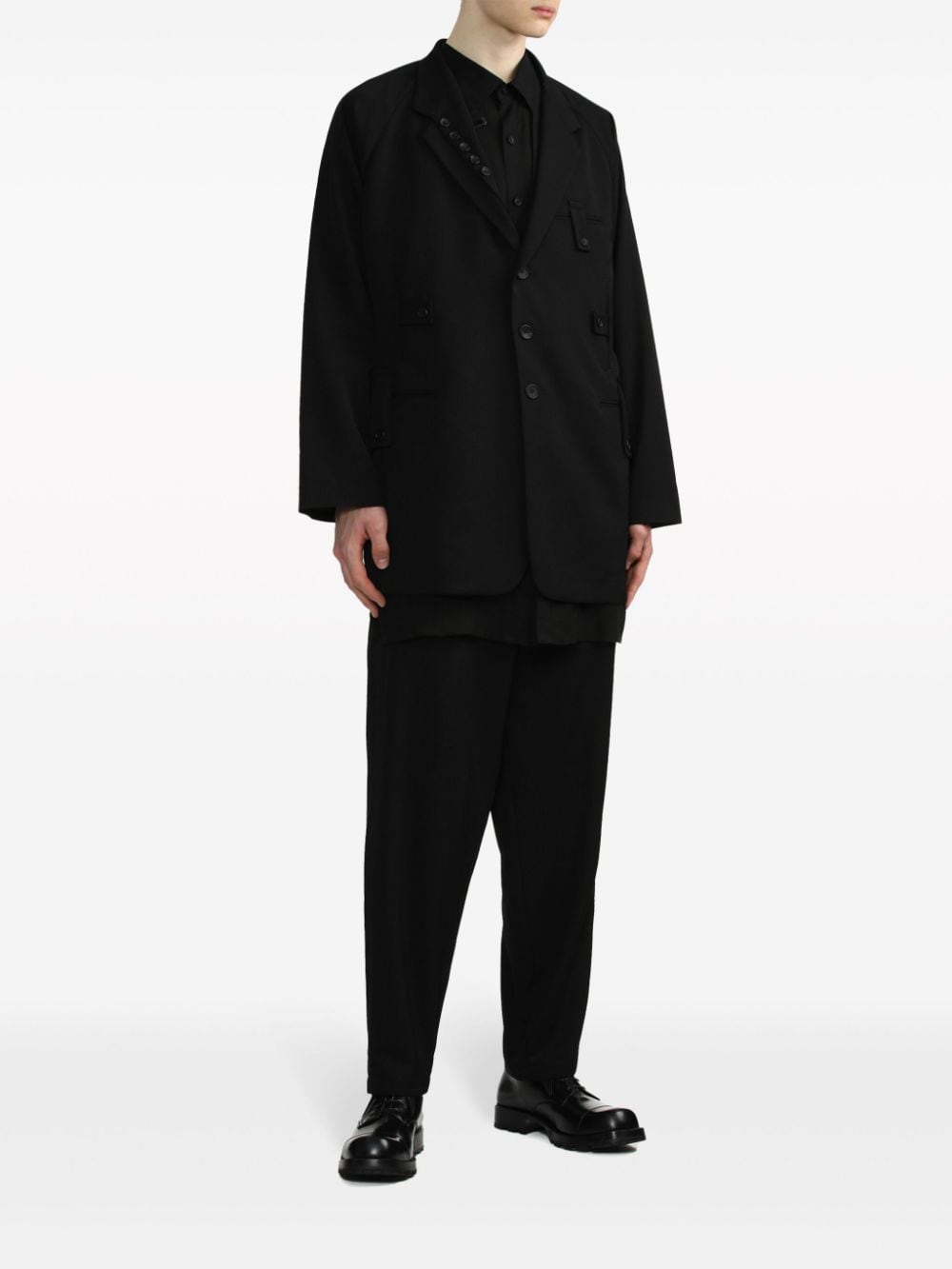 Yohji Yamamoto Wollen mantel met enkele rij knopen - Zwart