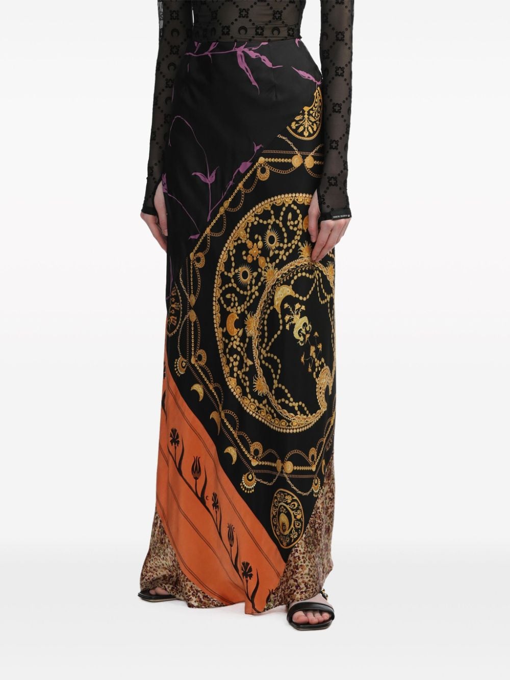 Shop Marine Serre Regenerated Silk Maxi Skirt In Black