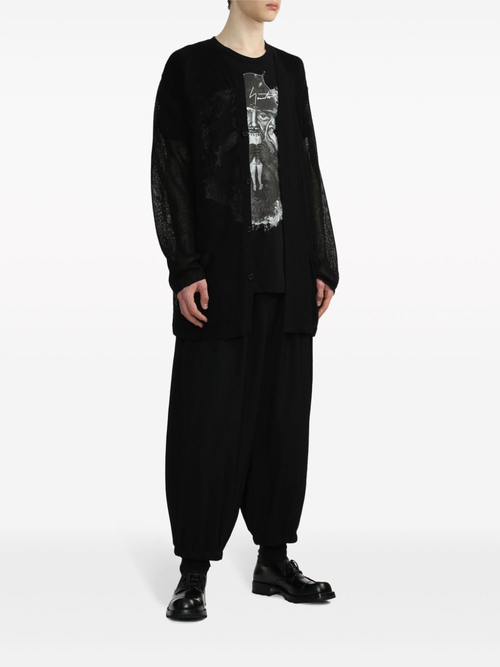 Shop Yohji Yamamoto Contrast-stitching Long Cardigan In Black