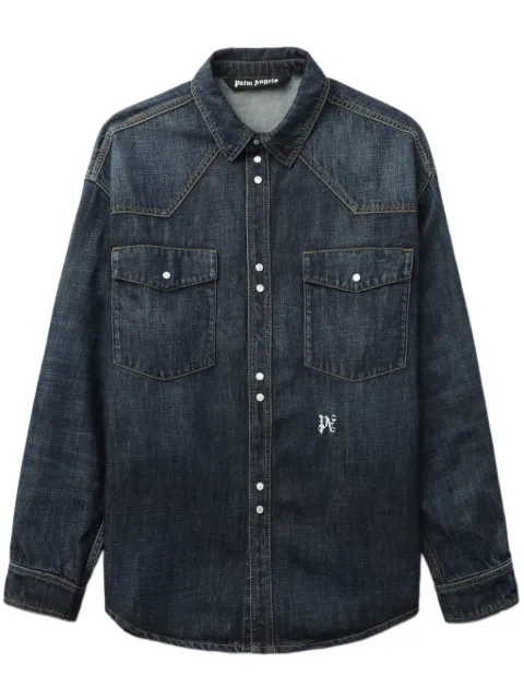 Palm Angels logo-embroidered denim shirt