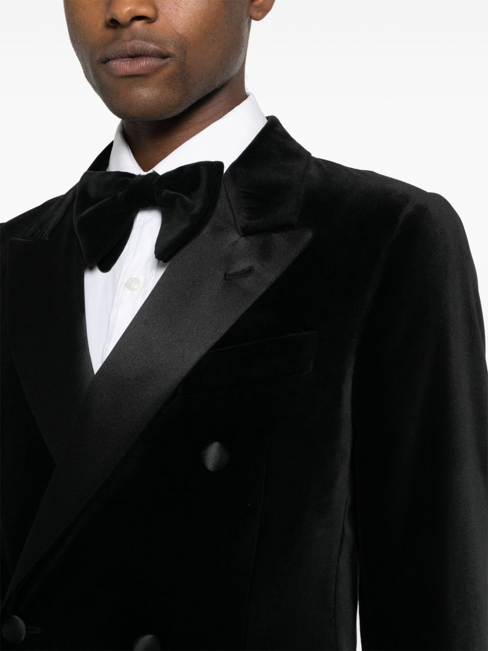 Shop Emporio Armani Velvet Double-breasted Suit In Black