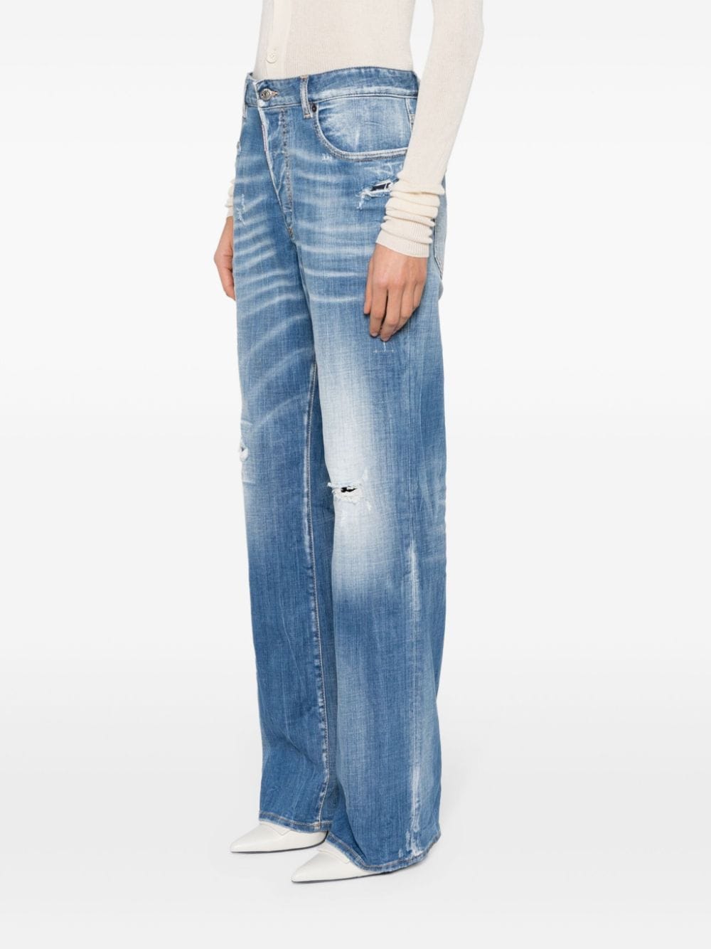 Shop Dsquared2 Roadie Distressed Straight-leg Jeans In Blue