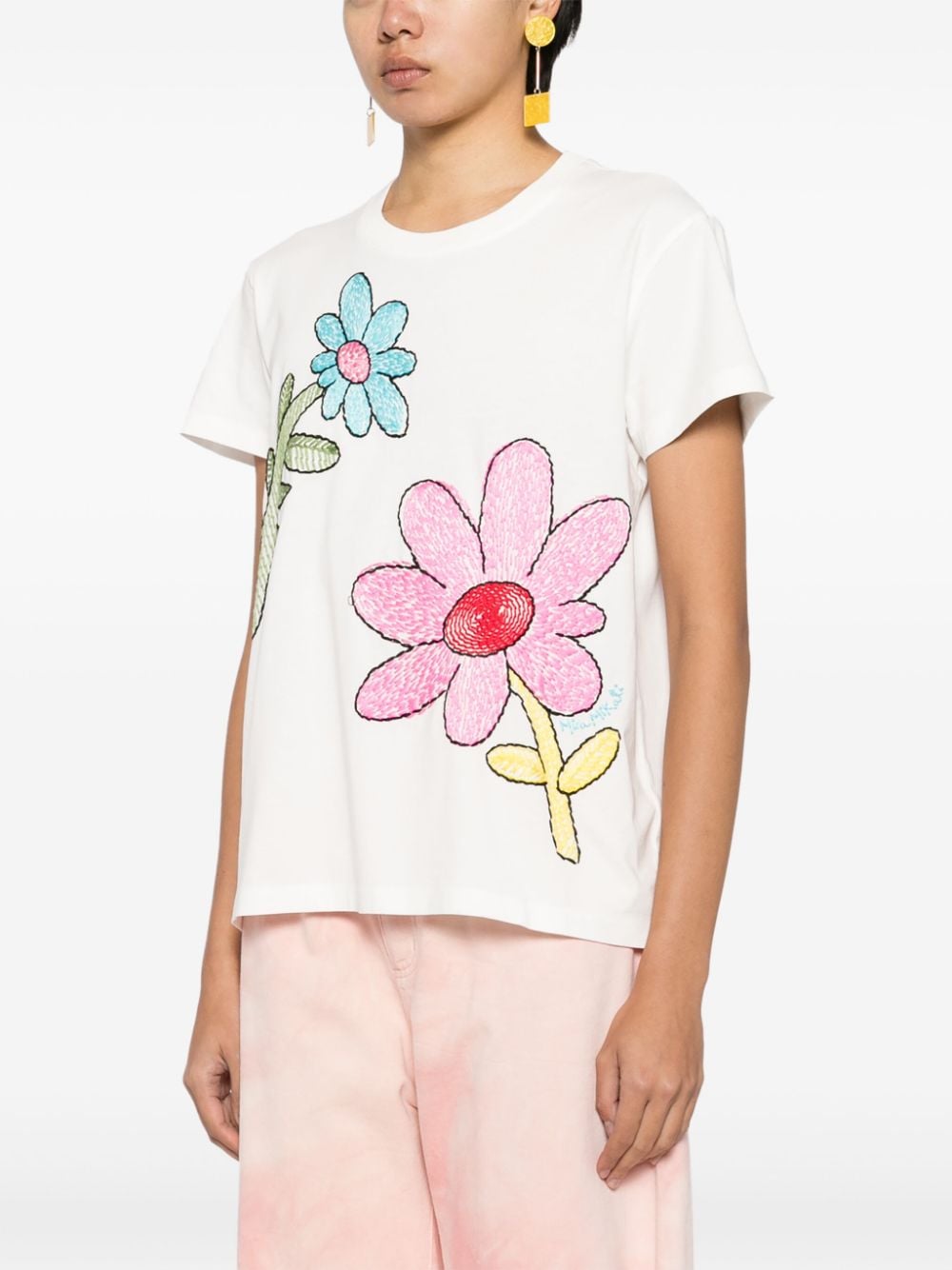 Shop Mira Mikati Floral-embroidered T-shirt In Weiss