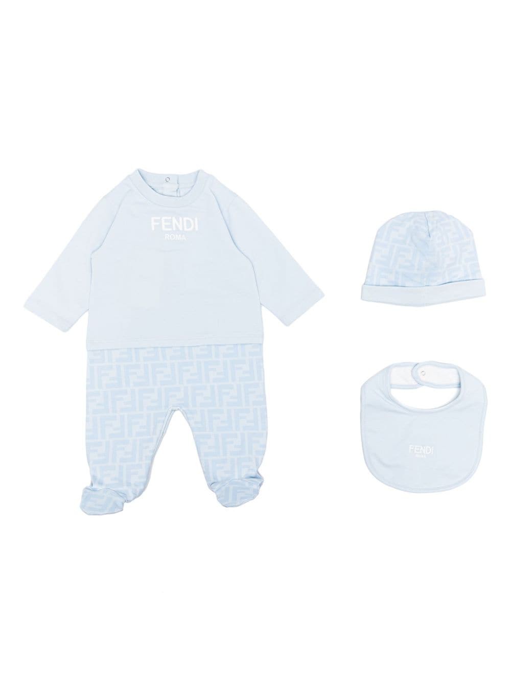 Fendi Kids Drie babypakjes met FF-print Blauw