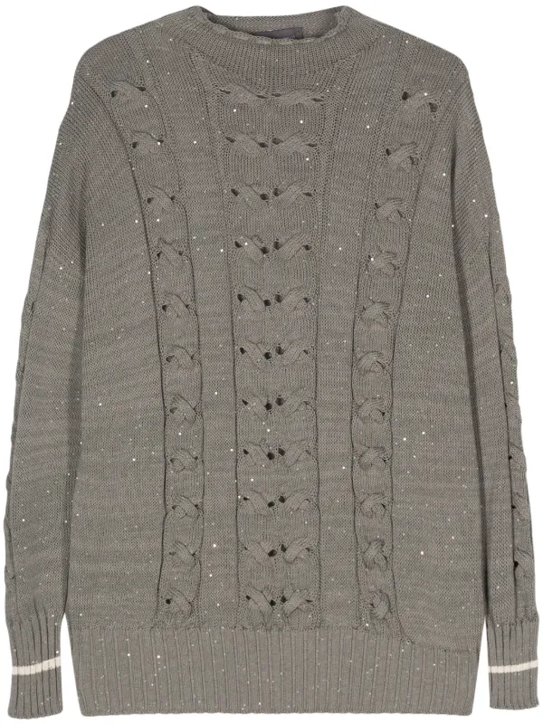 Lorena Antoniazzi sequin-embellished cable-knit Jumper Grey FARFETCH IN