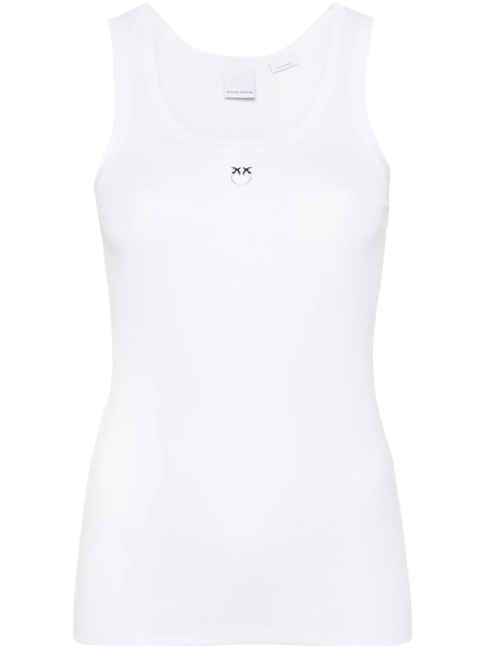 Shop Pinko Love Birds-plaque Ribbed Tank Top In White