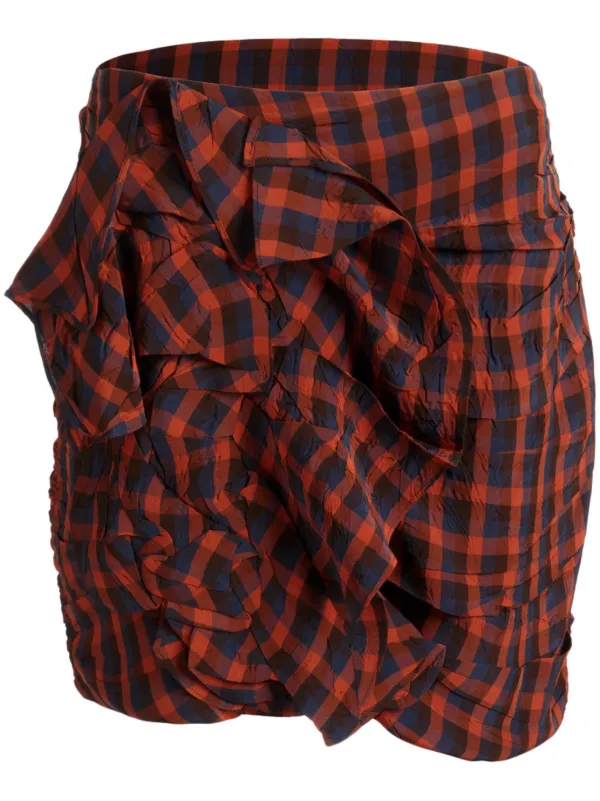 Bally Checked Ruched Mini Skirt in Red