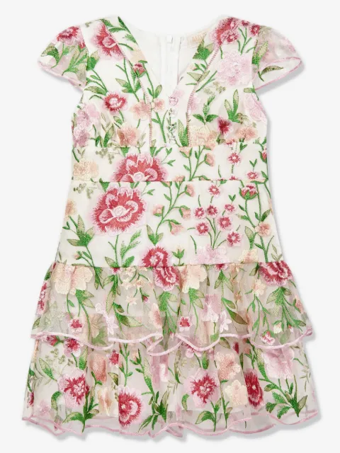 MARLO floral-embroidered tiered dress