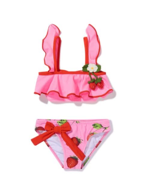 Nessi Byrd Kids Arina strawberry-print ruffle bikini
