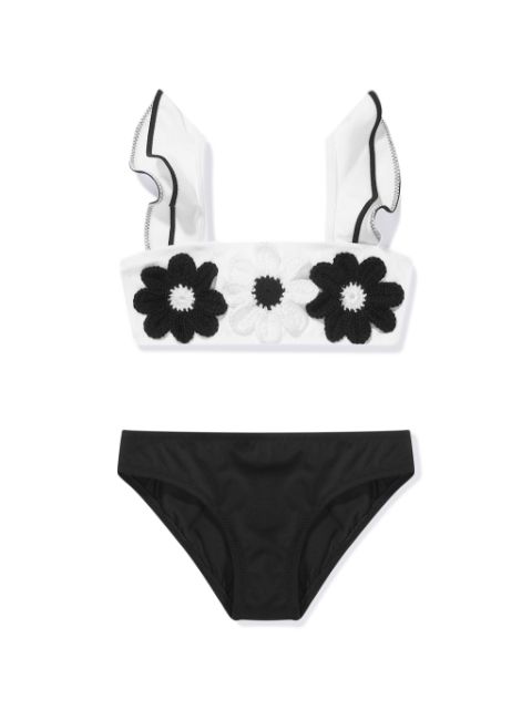 Nessi Byrd Kids Fiona crochet-flower ruffle bikini