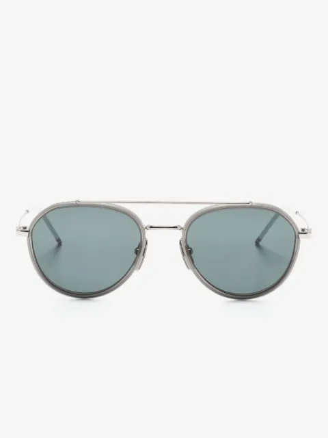 Thom Browne Eyewear logo-engraved pilot-frame sunglasses