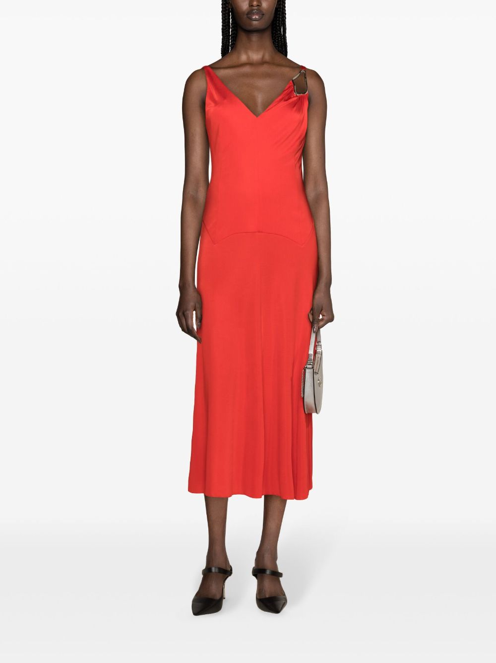 Shop Lanvin Appliqué-detail Midi Dress In Red