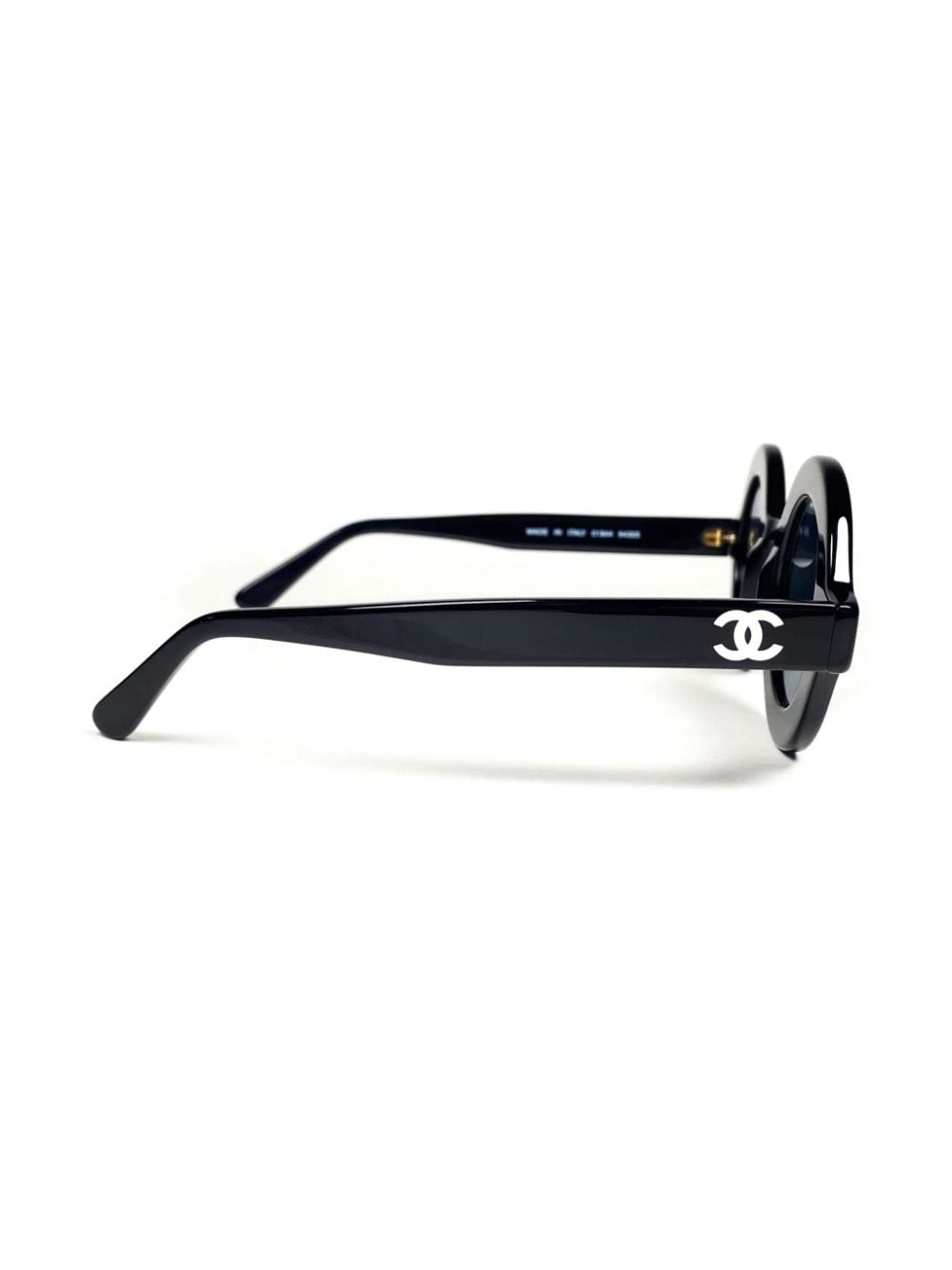 Pre-owned Chanel 1993 Logo-print Round-fame Sunglasses In Black