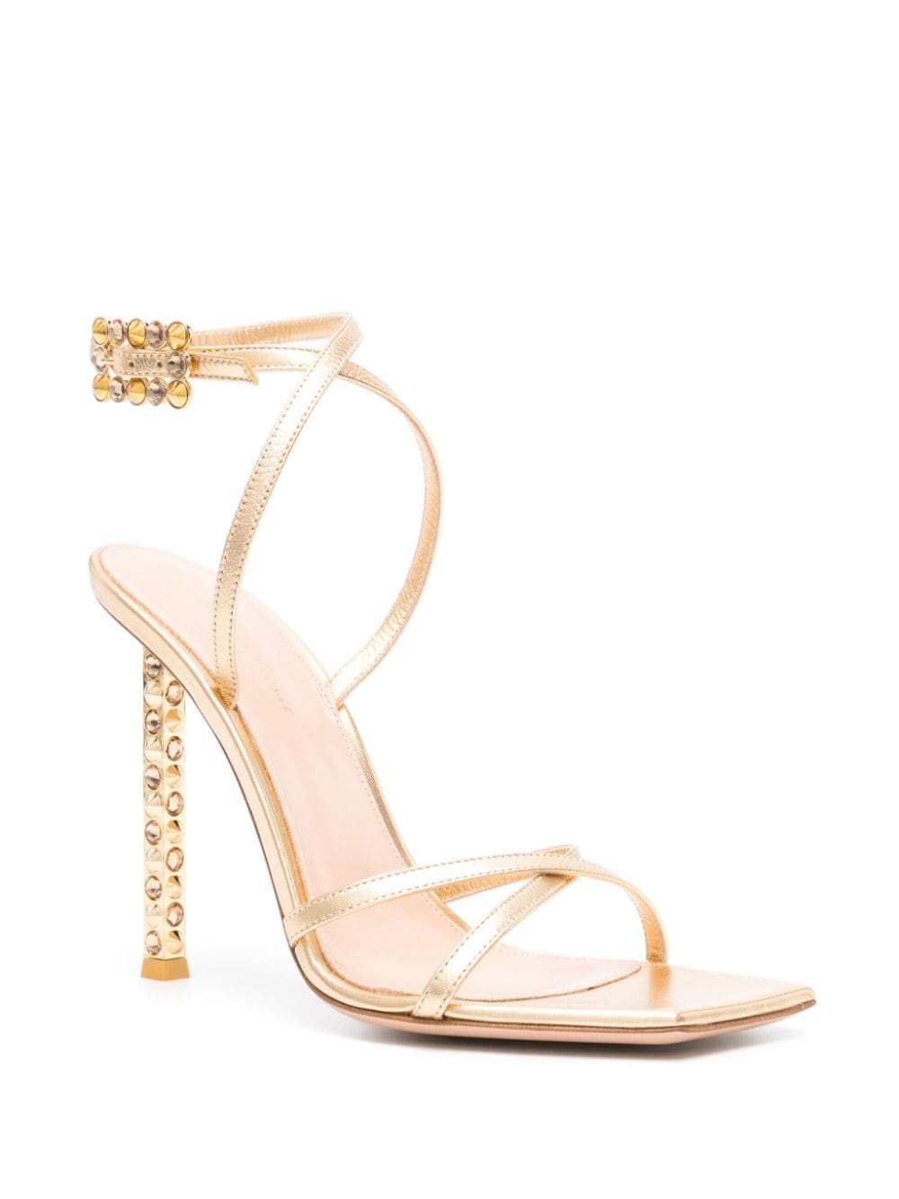 Shop Gianvito Rossi Rockstudded 120mm Metallic Leather Sandals In Gold