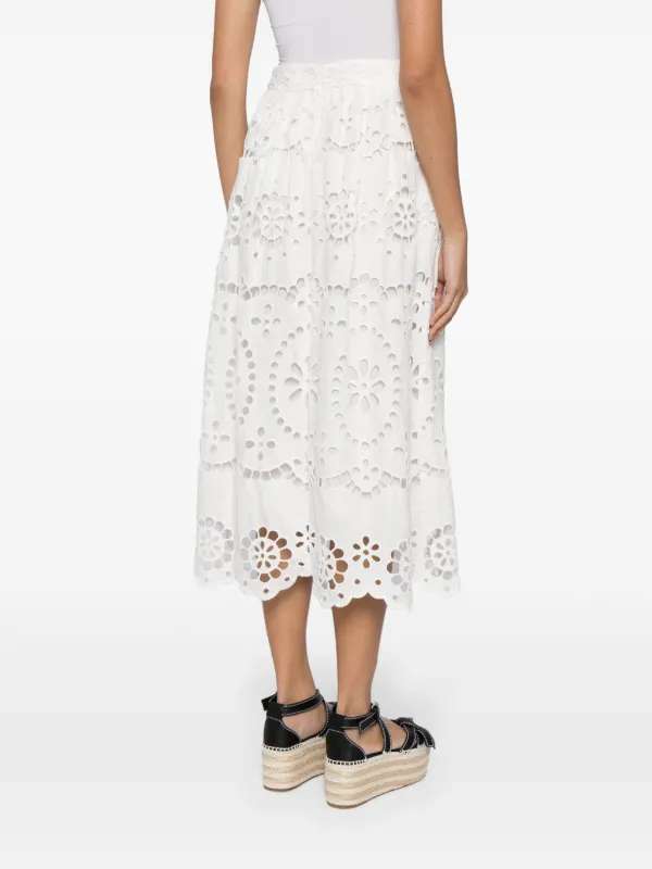 ZIMMERMANN Lexi Embroidered Linen Midi Skirt | White