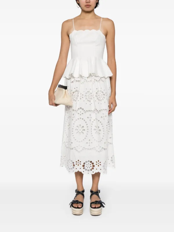 Zimmermann Lexi Embroidered Linen Midi Women Skirt - White