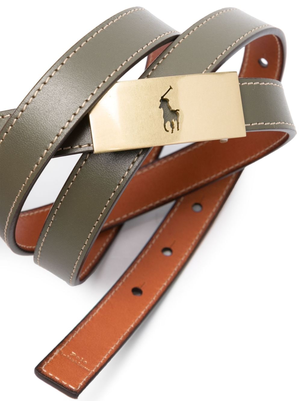 Shop Polo Ralph Lauren Polo Id Leather Belt In Green