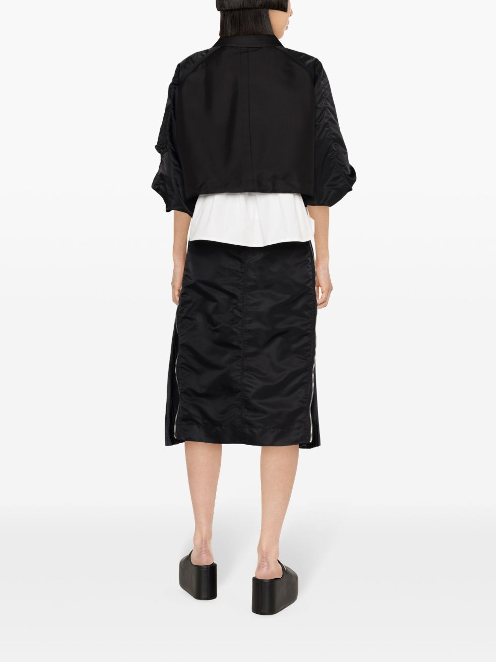 Shop Sacai Puff-sleeves Cropped Jacket In Black