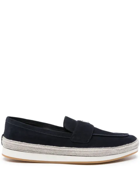 Prada enamel triangle-logo suede loafers