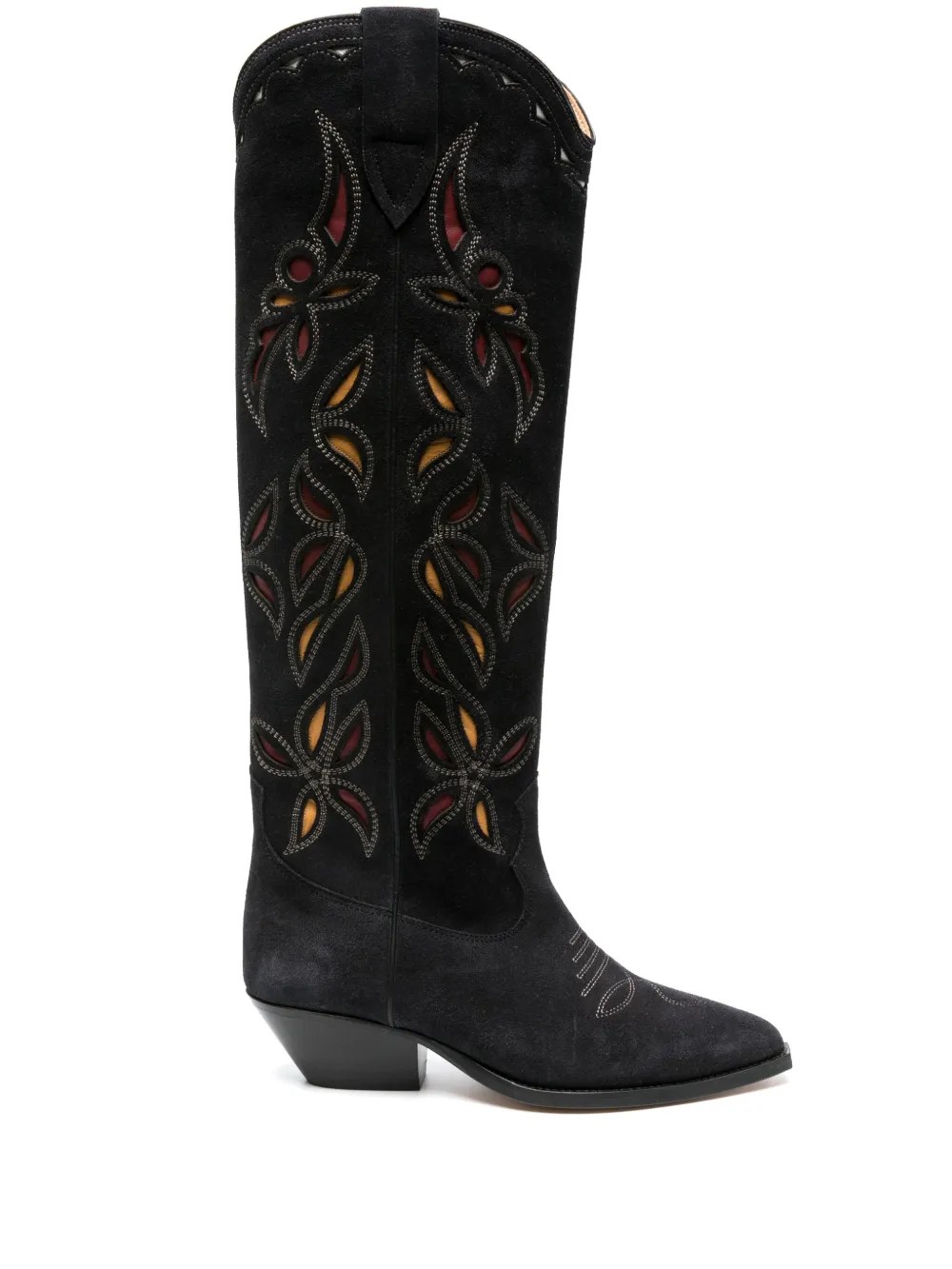 Isabel Marant Denvee Cutout Embroidered Leather-trimmed Suede Knee Boots In Black