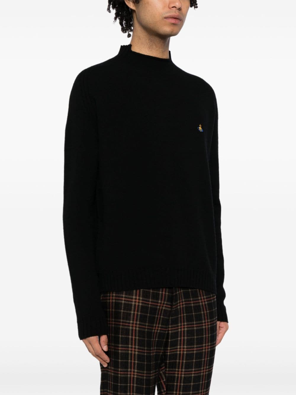 Shop Vivienne Westwood Orb-embroidery Merino-cashmere Jumper In Black