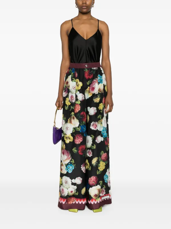 【VIP価格】DOLCE & GABBANA Floral Wide Leg Pants Dolce & Gabbana Floral wide-leg Trousers | Black | FARFETCH JO