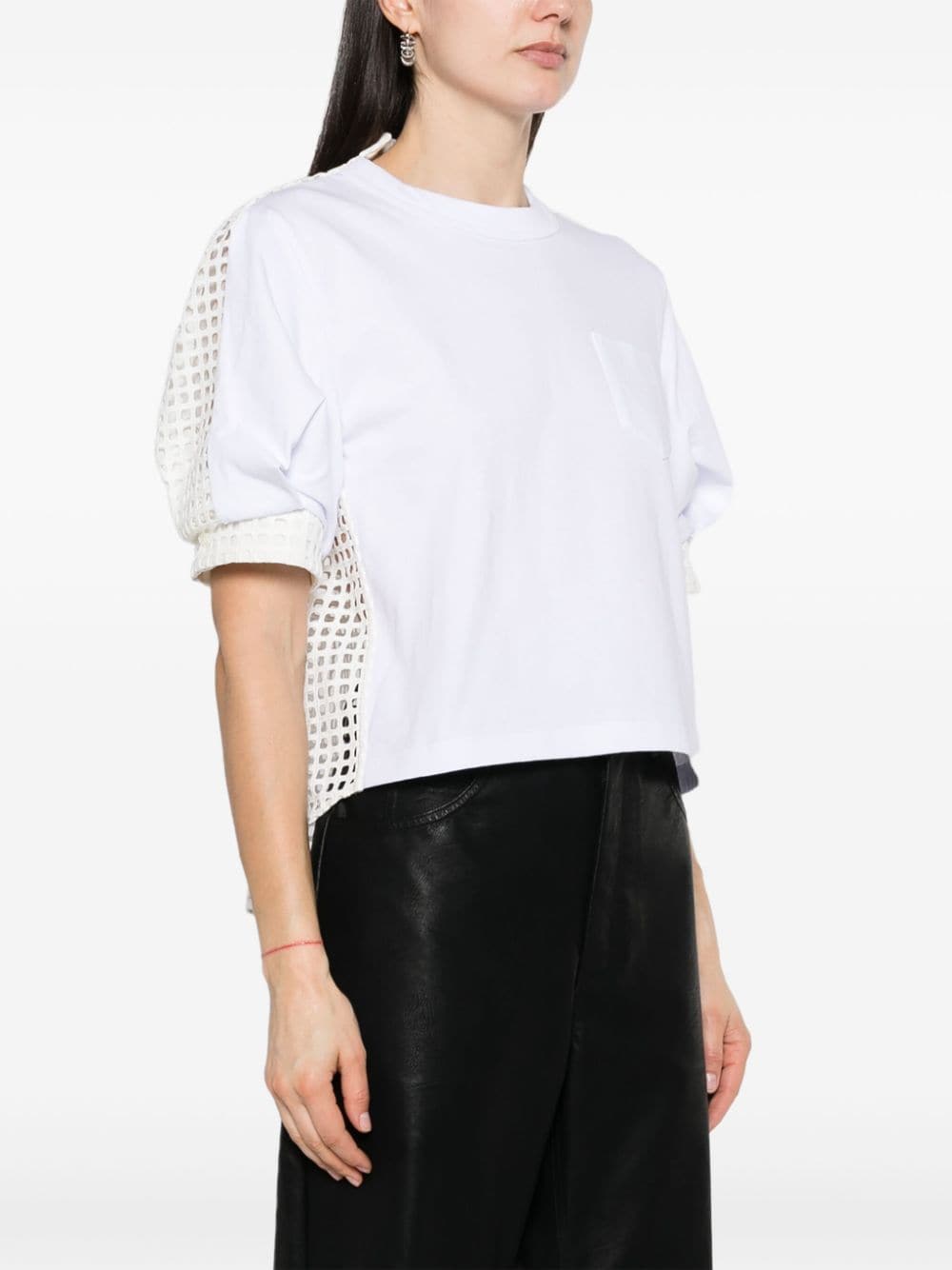 Shop Sacai Open-knit Panelled T-shirt In White