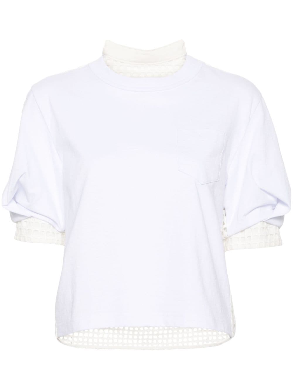 Sacai Open-knit Panelled T-shirt In White