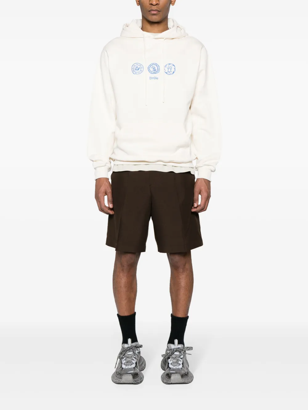 Drôle De Monsieur Hoodie met geborduurd logo - Beige