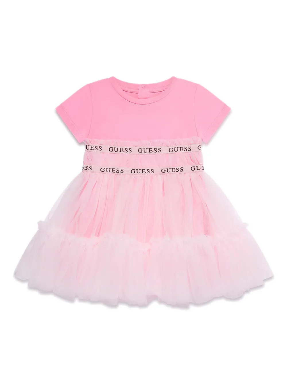 Shop Guess Logo-band Tulle T-shirt Dress In Pink