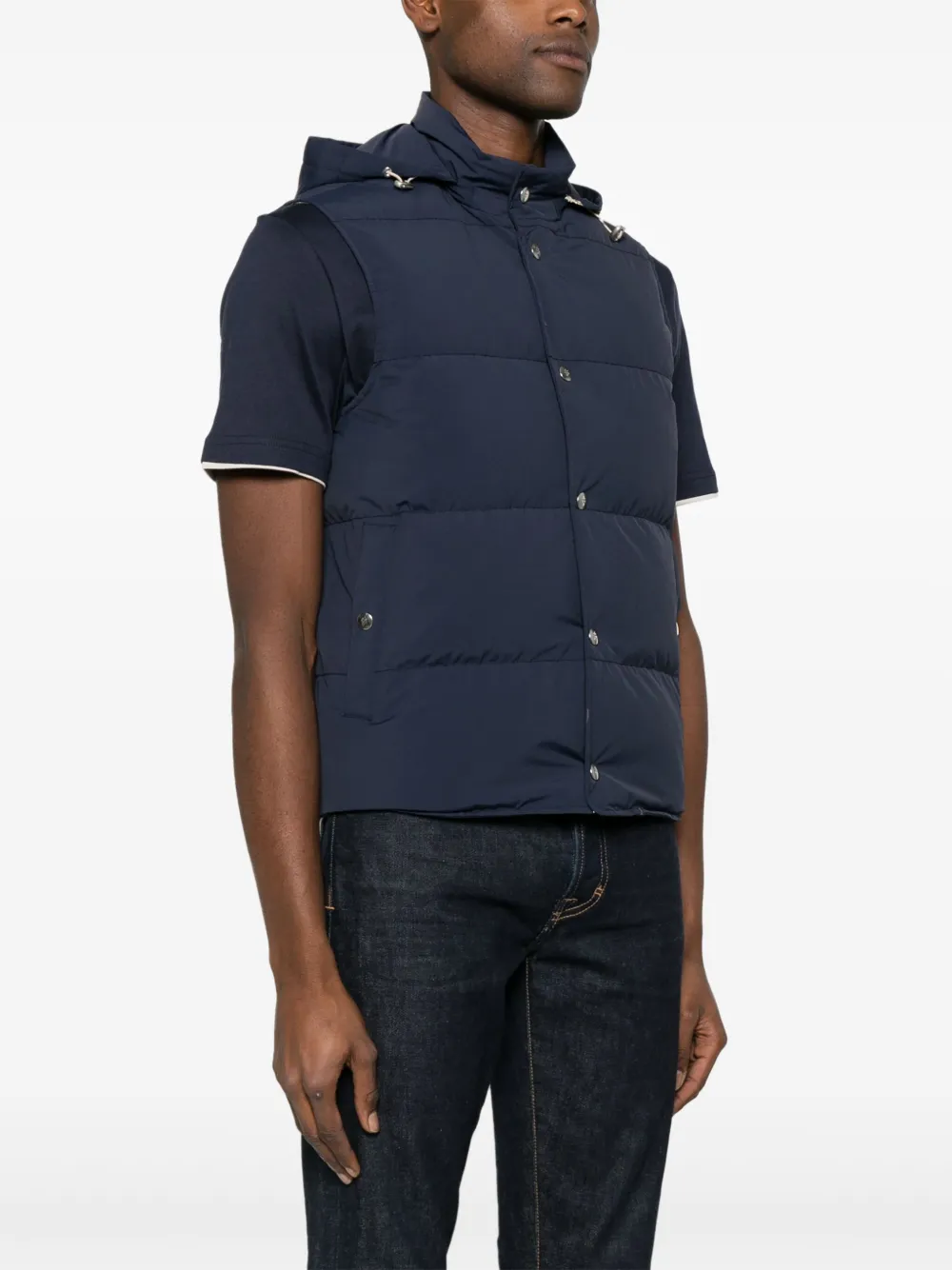 Shop Eleventy Hooded Padded Gilet In Blue