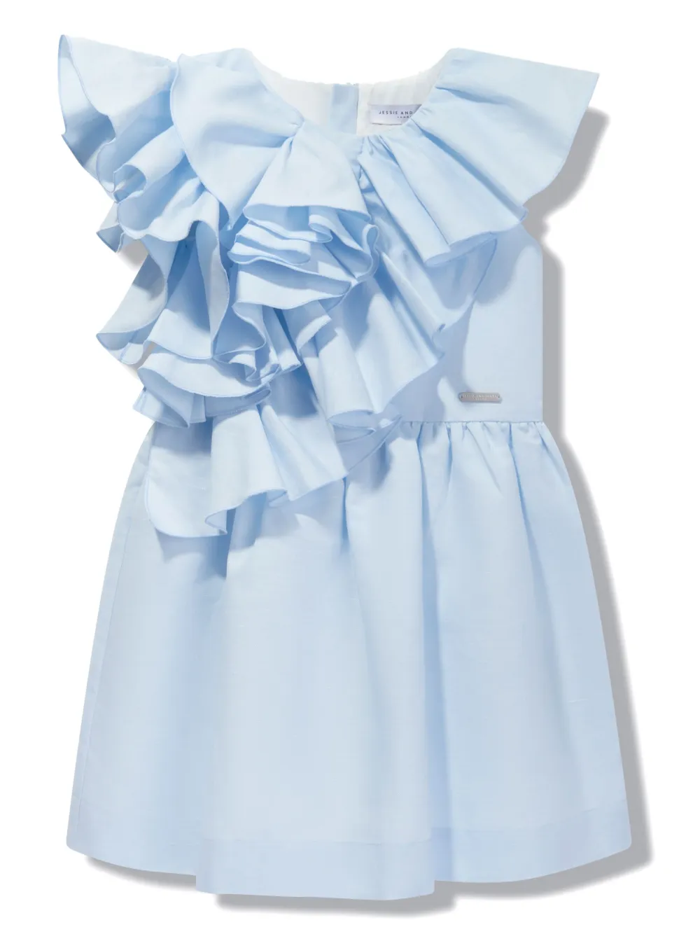 Shop Jessie And James Asymmetric Ruffled Sleeveless Dress In Blue