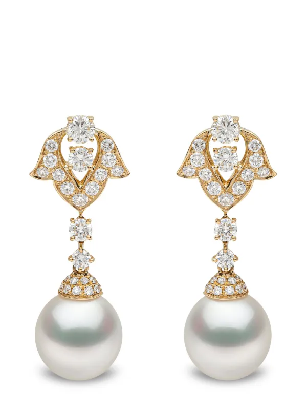 Yoko London ダイヤモンド＆パール ドロップピアス 18Kイエロー