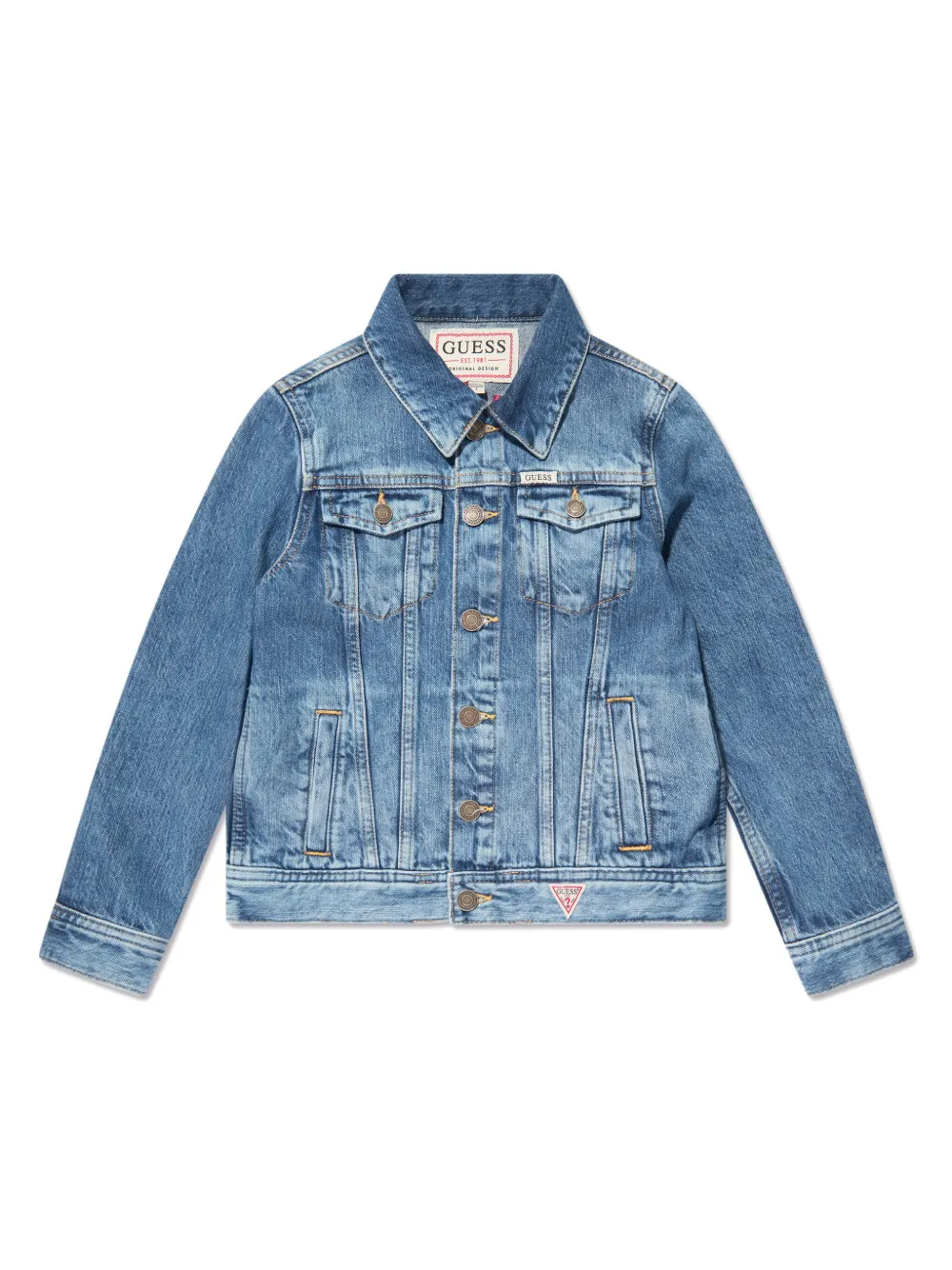 Guess Kids' Bear-embroidered Denim Jacket In Blue